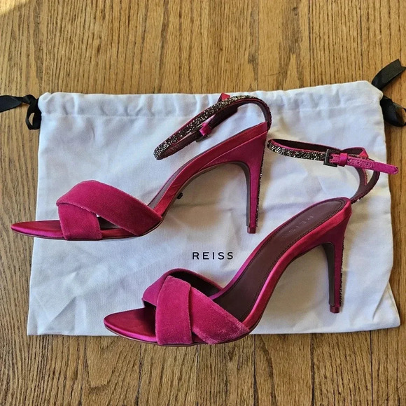 NWB! Reiss pink velvet sandals with stone detail size 41/ US 10 - Picture 3 of 6